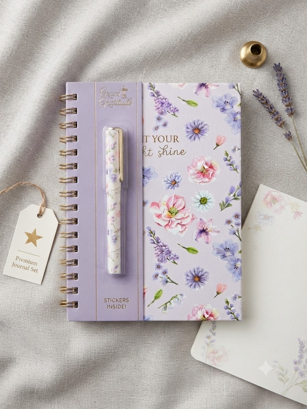 Grace & Gratitude Lavender Floral Spiral Journal and Pen Set